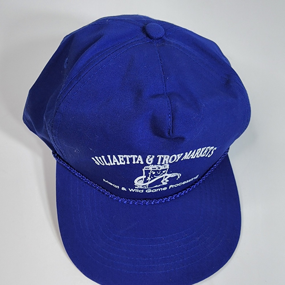 Vintage Cameo "Juliaetta & Troy Markets Meat & Wild Game" Snapback Hat Rope Cap - Picture 4 of 12